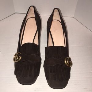 NIB GUCCI  Marmont Double G Fringe Suede Pump